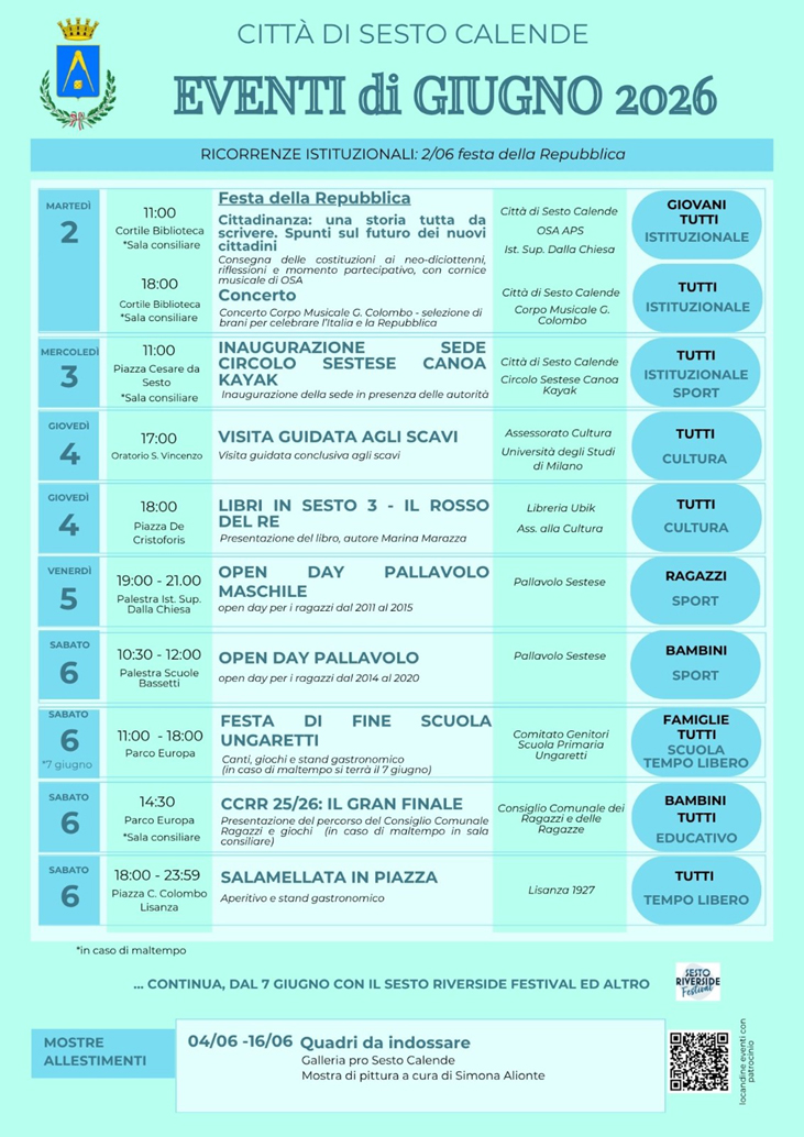 Calendario giugno 2026